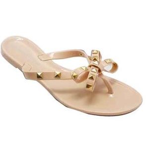 Designer inspired bow studded flip flops